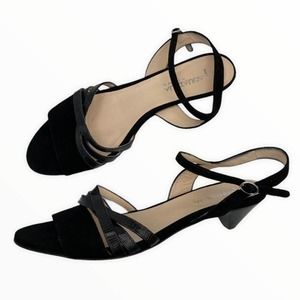 AQUATALIA Leather Suede Wedge Kitten Heel Slingback Sandal Black Women's Size 10